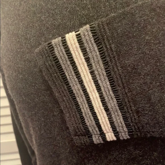 Neiman Marcus Charcoal Grey Cashmere Sweater with beaded Striped Accents